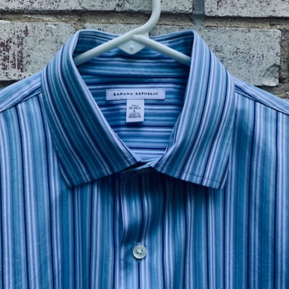 Banana Republic Men's 100% Cotton Striped Long Sleeve Men Shirt L tall